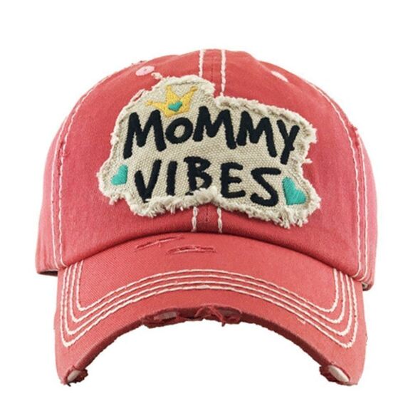2/$30 Ladies Coral Mommy Vibes Distressed Baseball Hat - Picture 1 of 5